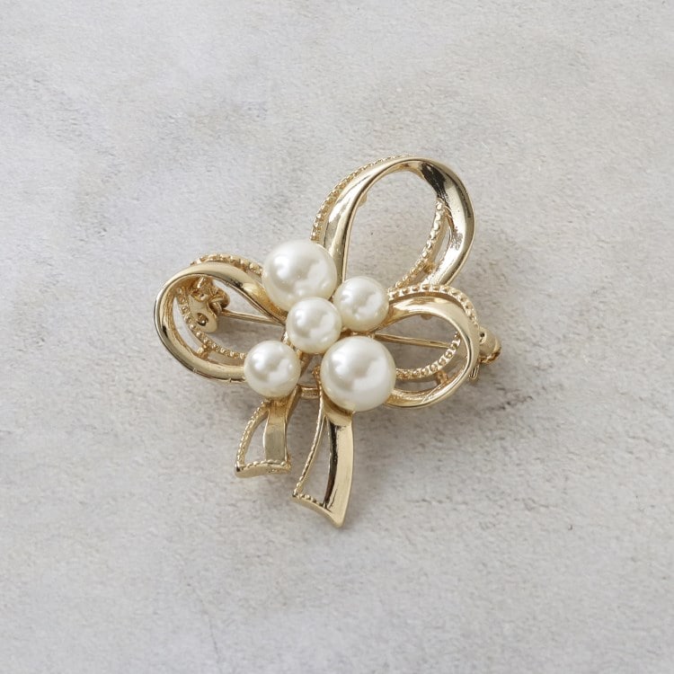 POGGI PARIS ブローチ リボン型 ゴールドカラー アクセサリー