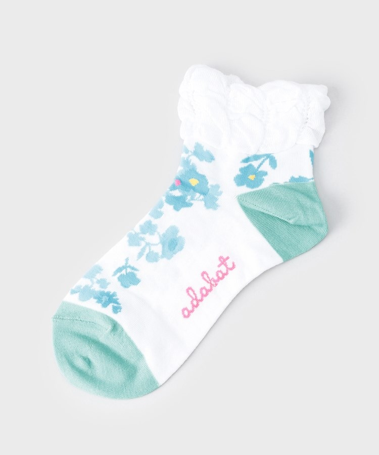 アダバット(レディース)(adabat(Ladies))のフラワーフレンチショートソックス ブルー(491)