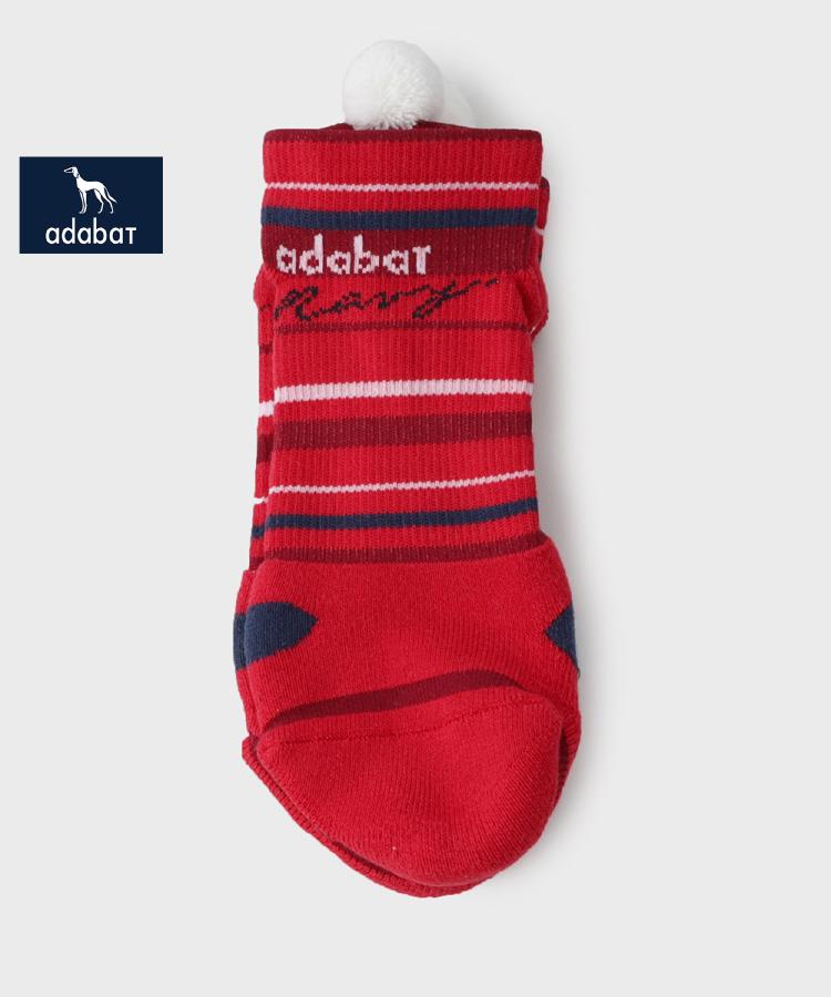 アダバット(レディース)(adabat(Ladies))の【新レーベル ADABAT NAVY】ボンボンベリーショート3Dソックス レッド(362)