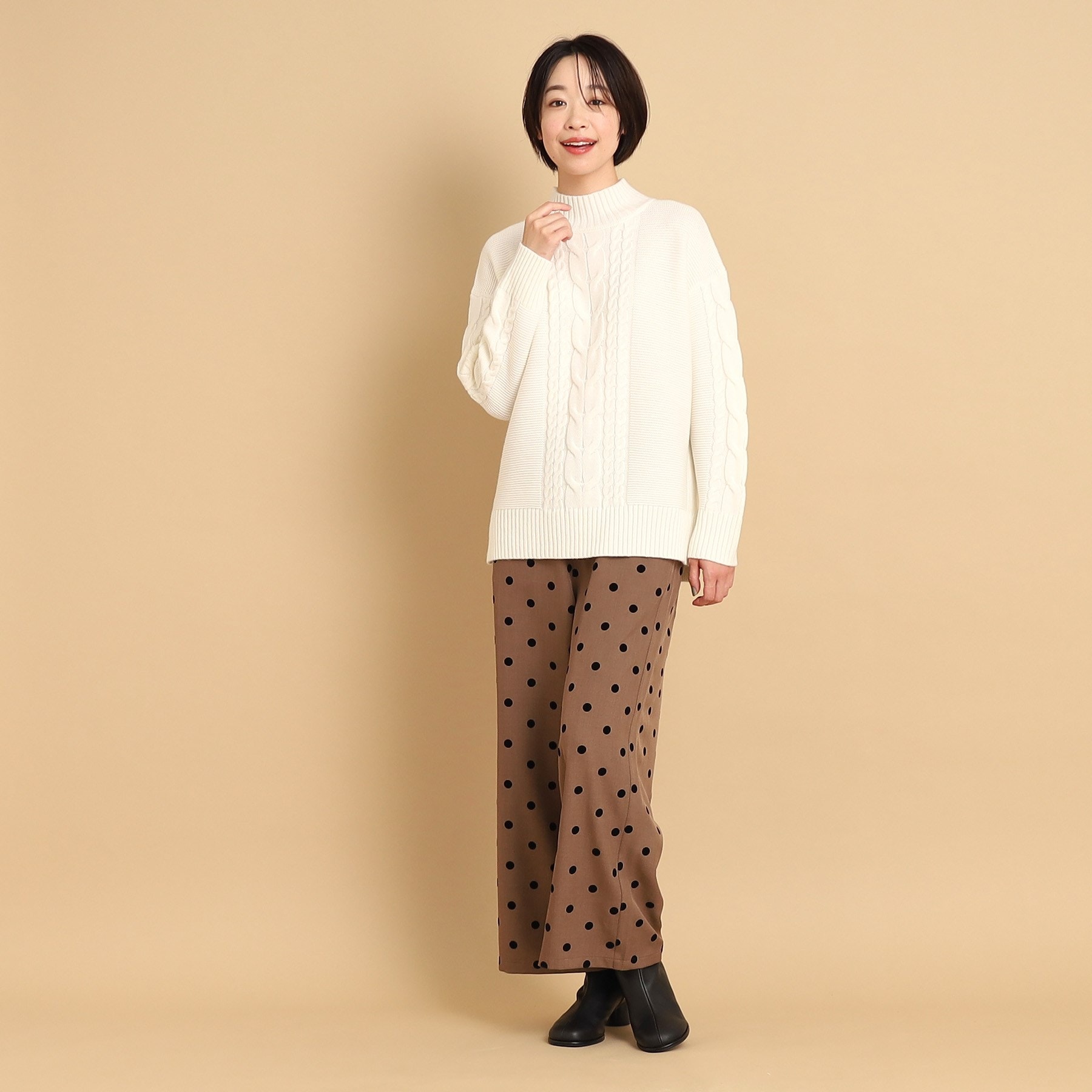 デッサン(レディース)(Dessin(Ladies))の【洗える】ケーブルモックネックニット（XS～L）1