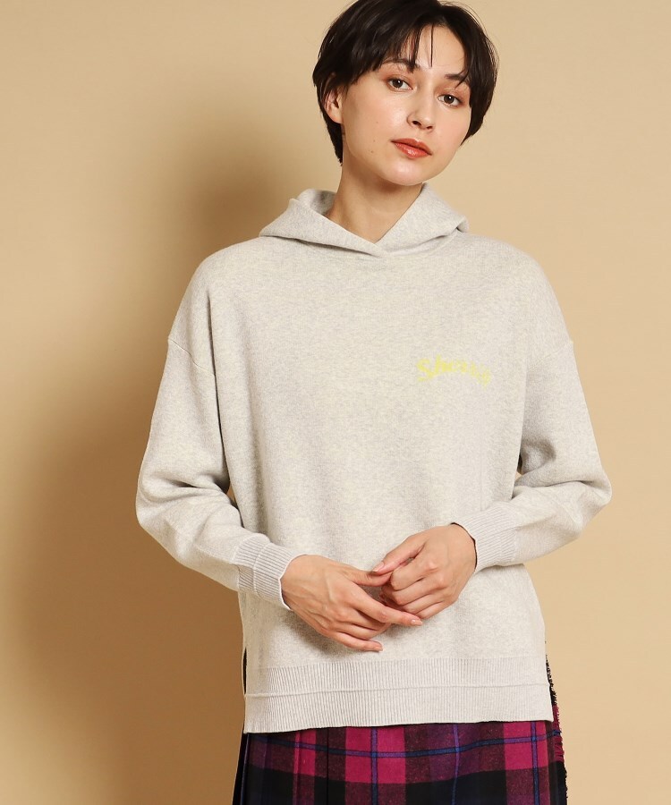 リンクコーデ・洗える】スウェットライクロゴフーデッドニット(XS~L