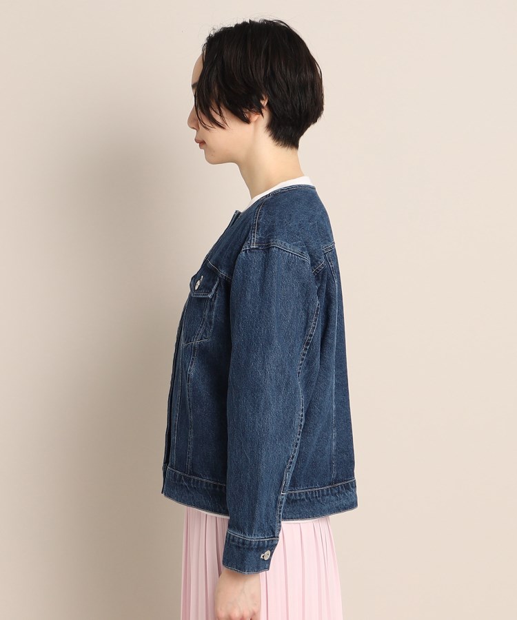 クルーネックデニムジャケット<S~L>(ノーカラージャケット
