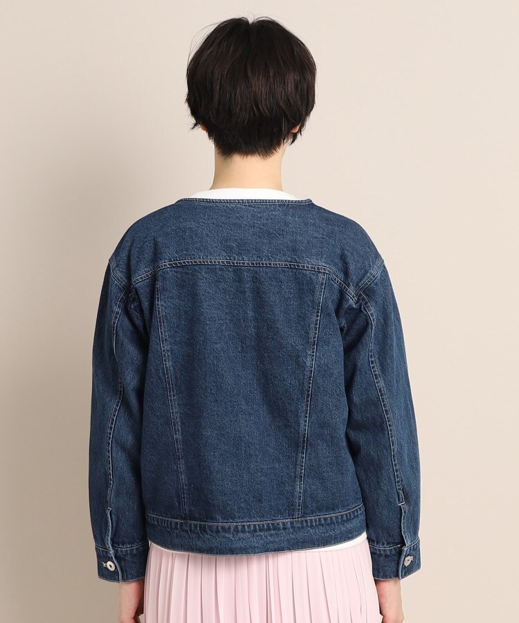 クルーネックデニムジャケット<S~L>(ノーカラージャケット