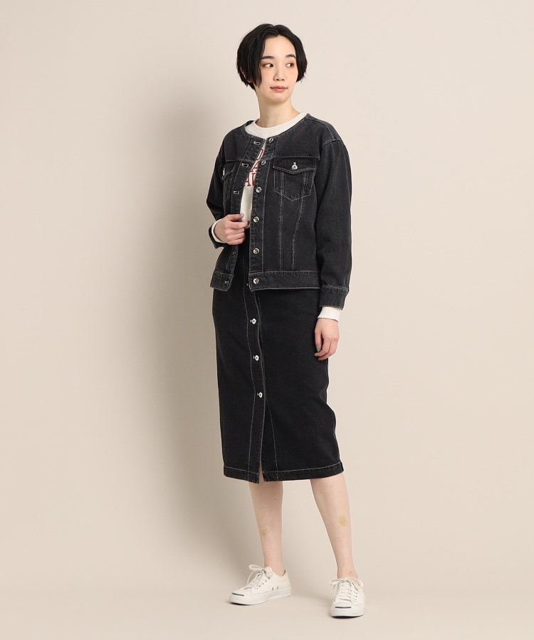 クルーネックデニムジャケット<S~L>(ノーカラージャケット
