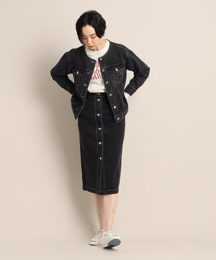 クルーネックデニムジャケット<S~L>(ノーカラージャケット