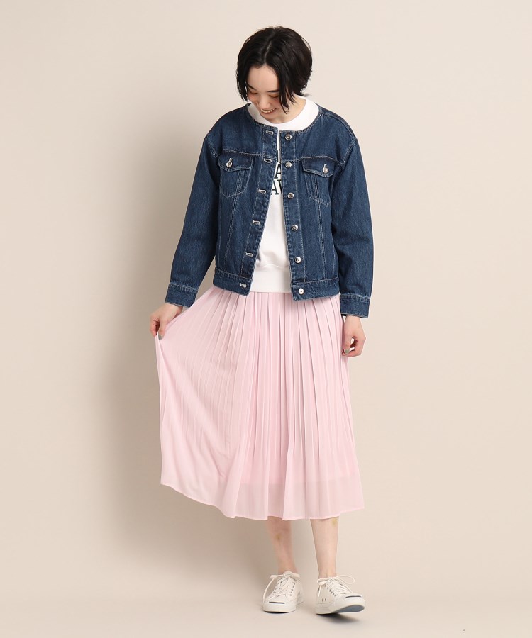 クルーネックデニムジャケット<S~L>(ノーカラージャケット