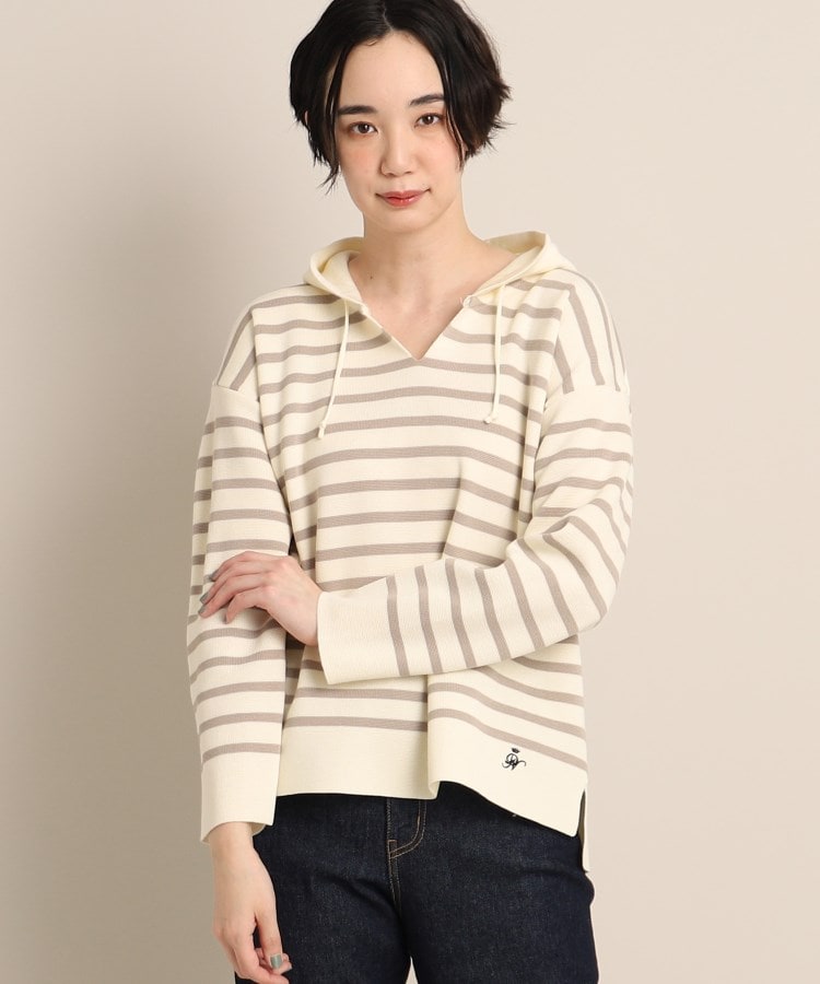 デッサン(レディース)(Dessin(Ladies))のフーデッドボーダーニット ライトベージュ(351)