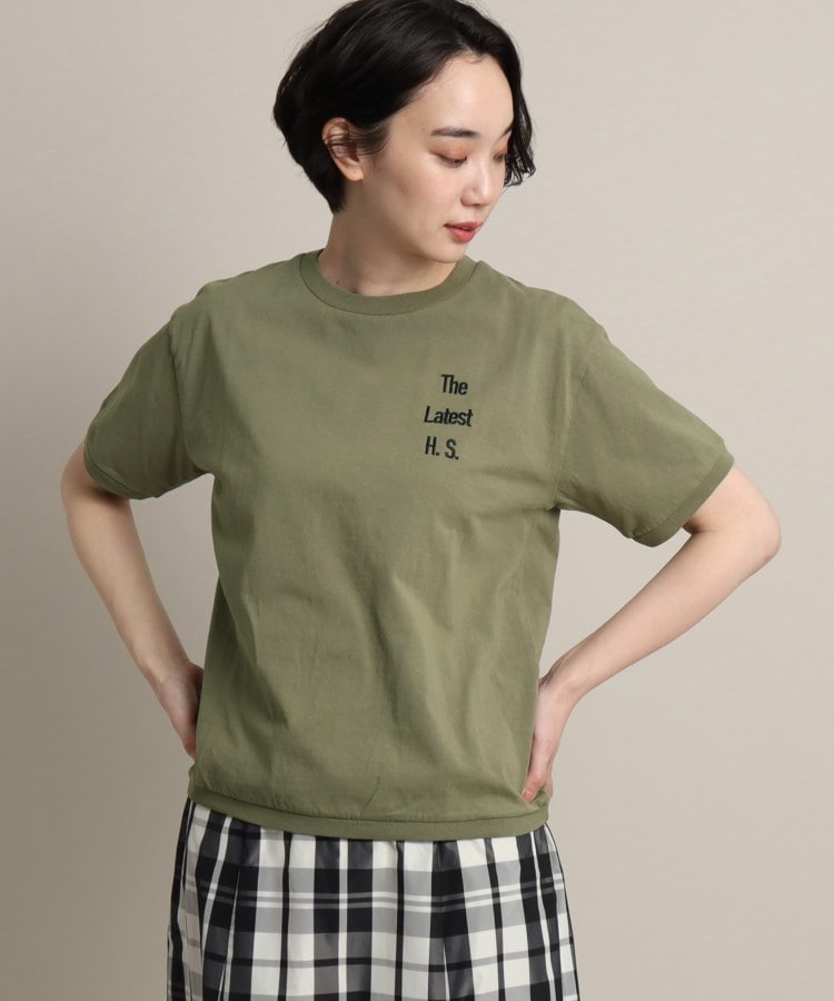 デッサン(レディース)(Dessin(Ladies))の【洗える】リブ入り刺繍Tシャツ カーキ(027)