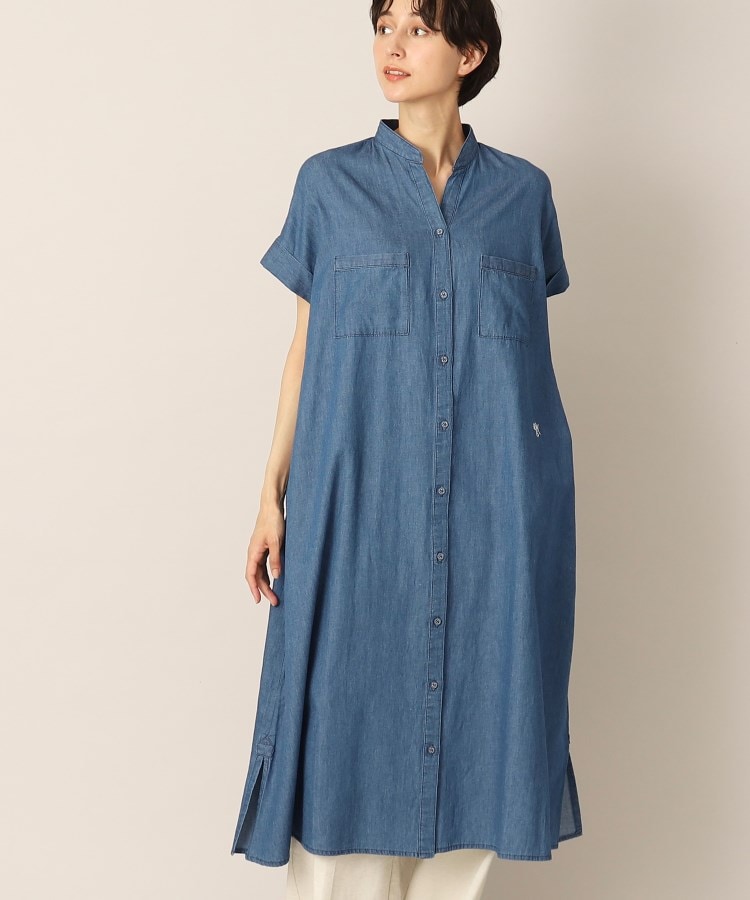 デッサン(レディース)(Dessin(Ladies))のバンドカラーデニム調ワンピース（S～L） ブルー(092)