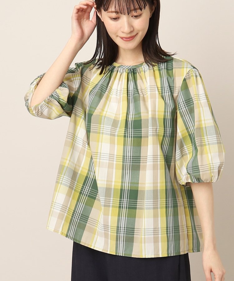 デッサン(レディース)(Dessin(Ladies))の【洗える】ランタンスリーブラメチェックブラウス1
