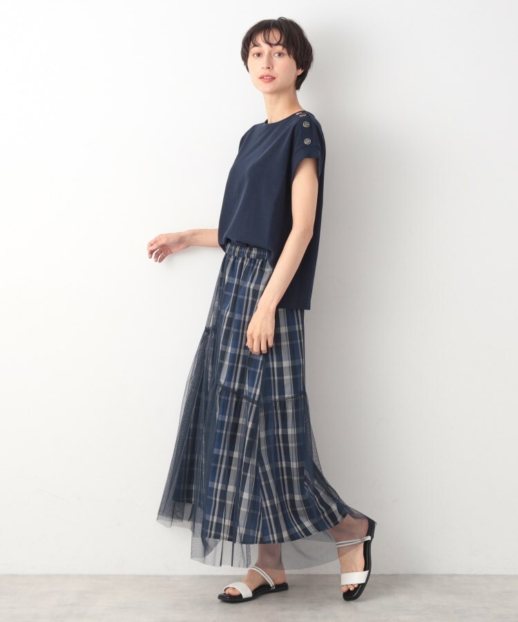 チェックチュールスカート(S~L)(マキシ・ロングスカート チェックチュールスカート(S~L)(マキシ・ロングスカート