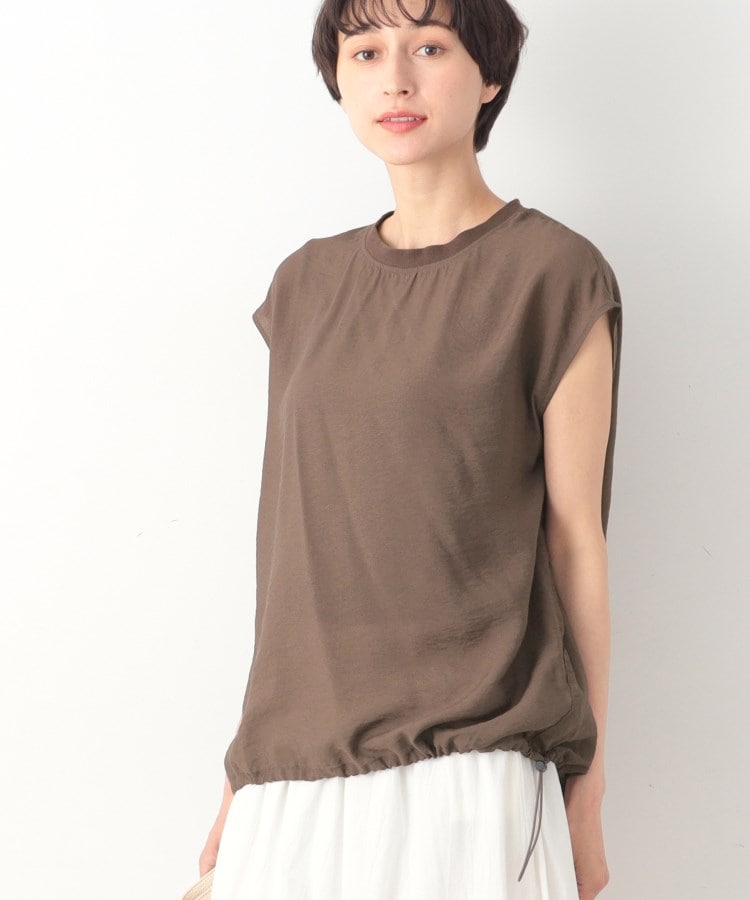 デッサン(レディース)(Dessin(Ladies))の【洗える】ドローコード付きリブ襟ブラウス（XS～L） ブラウン(044)