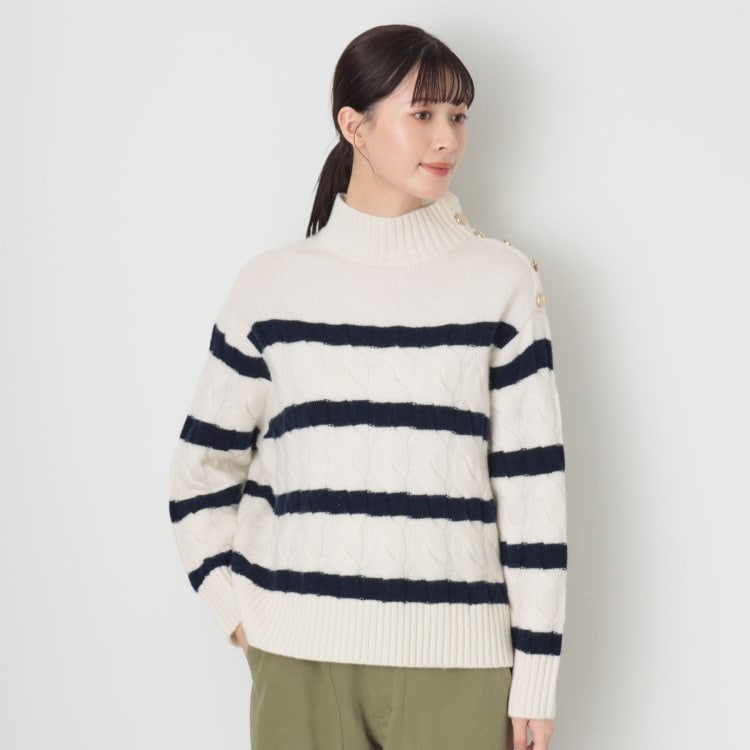 デッサン(レディース)(Dessin(Ladies))の【ハミルトンラムズウール・洗える】ケーブルボーダーニット（XS～L） ニット/セーター