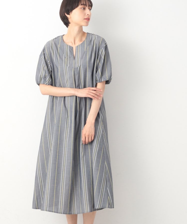 デッサン(レディース)(Dessin(Ladies))の【洗える】パフ袖チェックワンピース（S～L） ネイビー(394)