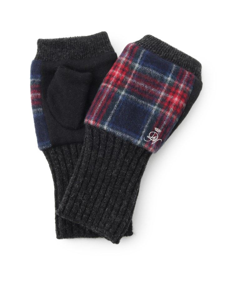 デッサン(レディース)(Dessin(Ladies))のバイカラーチェックハーフグローブ ネイビー(294)