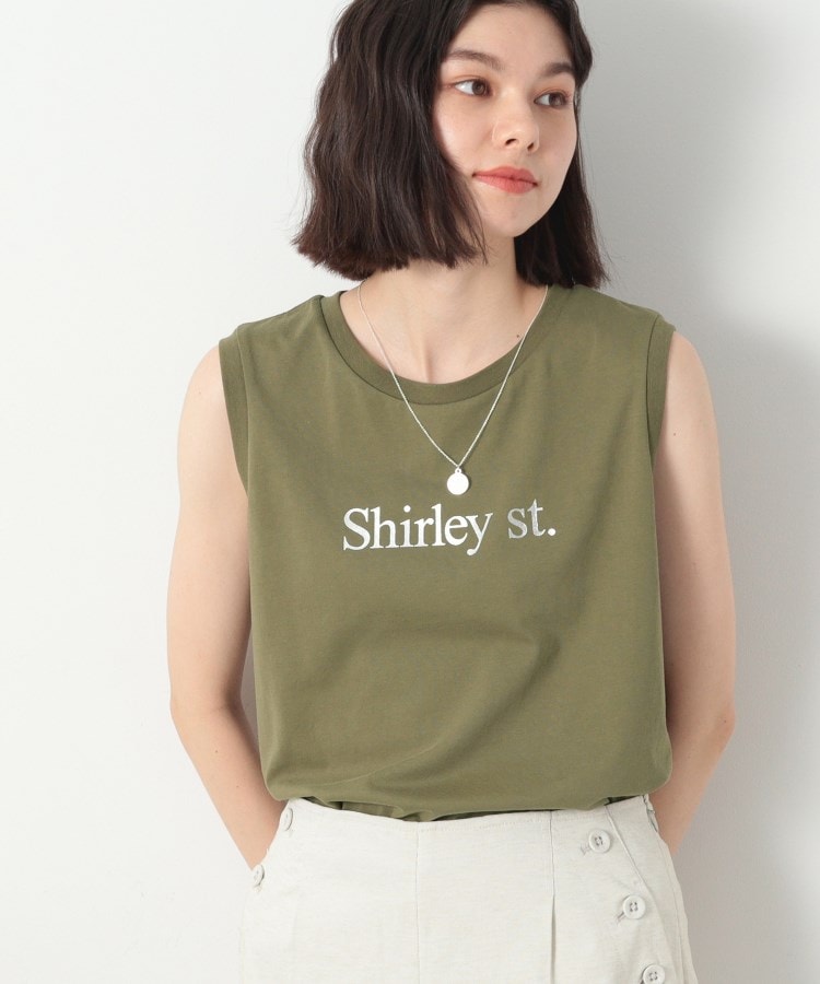 デッサン(レディース)(Dessin(Ladies))の箔ロゴプリントスリーブレスTシャツ（XS～L） カーキ(027)