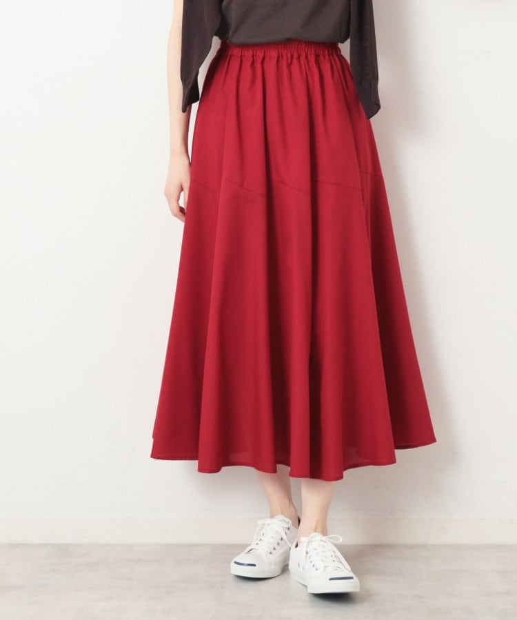 デッサン(レディース)(Dessin(Ladies))の【ウエストゴム・洗える】エアリーフレアースカート（XS～L） レッド(063)