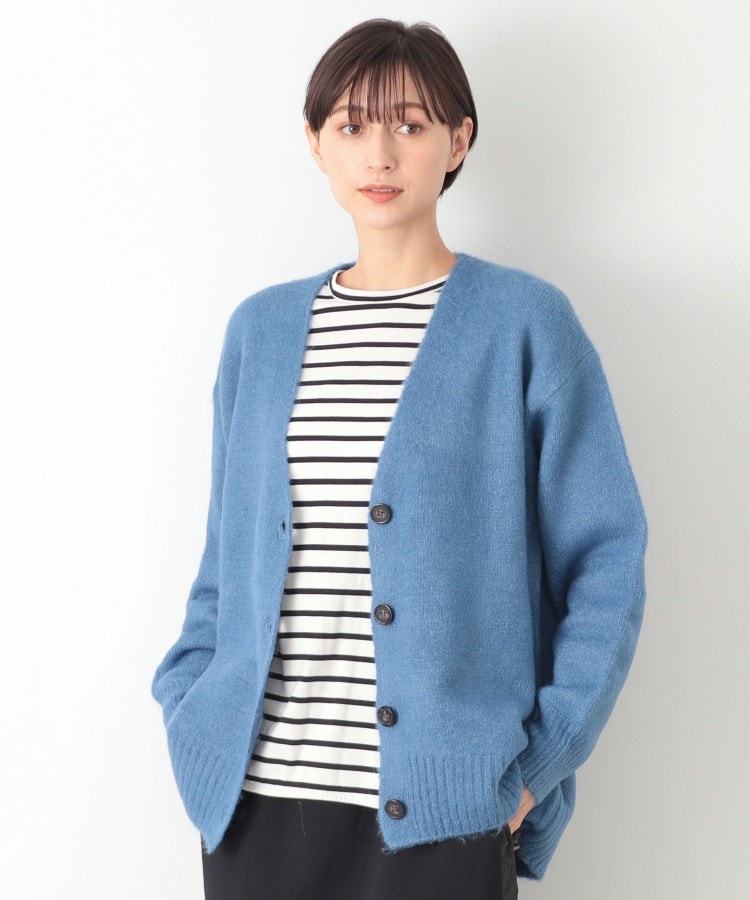 デッサン(レディース)(Dessin(Ladies))の【洗える】ヘアリーボタン付きVネックカーディガン ブルー(092)