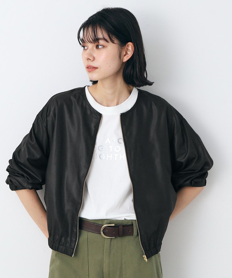 デッサン(レディース)(Dessin(Ladies))の【洗える】微光沢短丈ブルゾン ブラック(019)