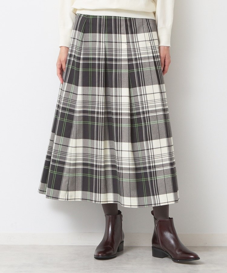 デッサン(レディース)(Dessin(Ladies))の【洗える】チェック柄タックプリーツスカート(XS~L) グリーン(225)