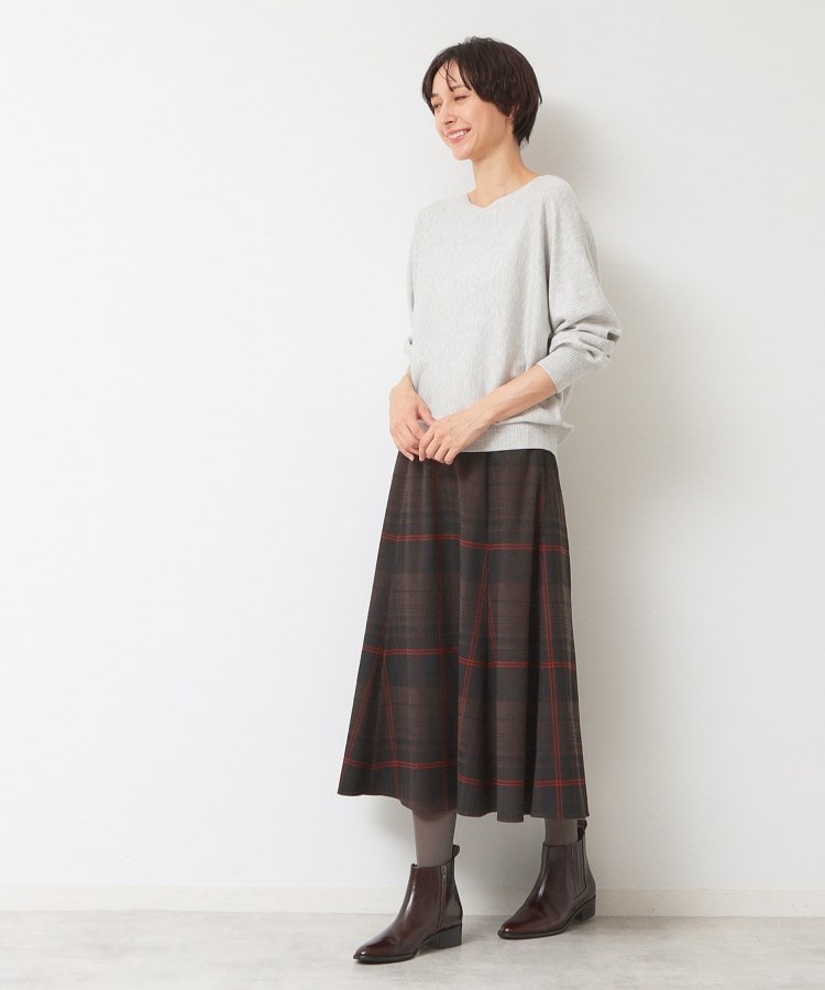 後ろゴム・洗える】チェック柄フレアースカート(XS~L)(ミモレ 後ろゴム・洗える】チェック柄フレアースカート(XS~L)(ミモレ