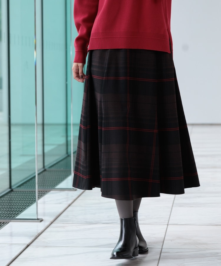 デッサン(レディース)(Dessin(Ladies))の【後ろゴム・洗える】チェック柄フレアースカート(XS～L) ブラウン(244)