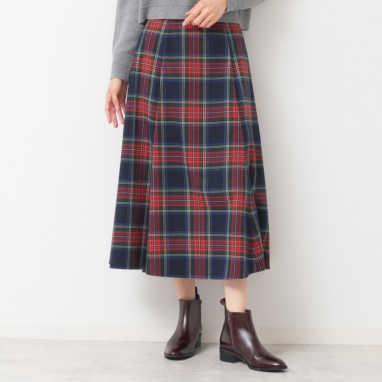 デッサン(レディース)(Dessin(Ladies))の【後ろゴム・洗える】チェック柄フレアースカート(XS～L) ミモレスカート