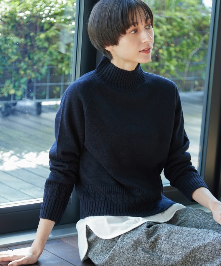 洗える】ハイネッククロップドニット(XS~L)(ニット/セーター 洗える】ハイネッククロップドニット(XS~L)(ニット/セーター