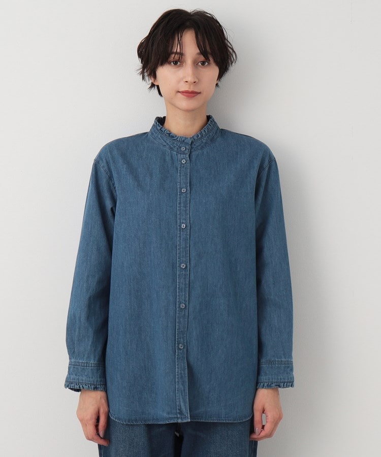 デッサン(レディース)(Dessin(Ladies))の【洗える】フリルネックデニムシャツ9