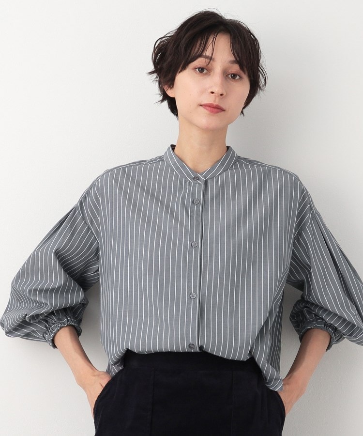 洗える】バルーンスリーブバンドカラーシャツ(XS~L)(シャツ 洗える】バルーンスリーブバンドカラーシャツ(XS~L)(シャツ
