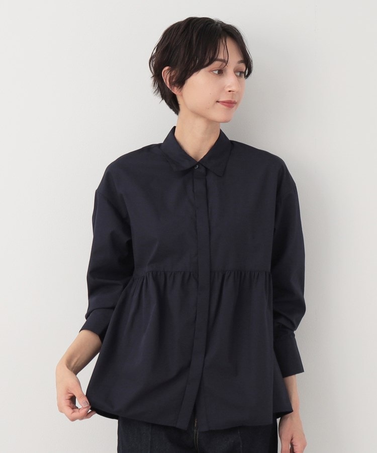 デッサン(レディース)(Dessin(Ladies))の【洗える】シャツカラーペプラムブラウス ネイビー(094)