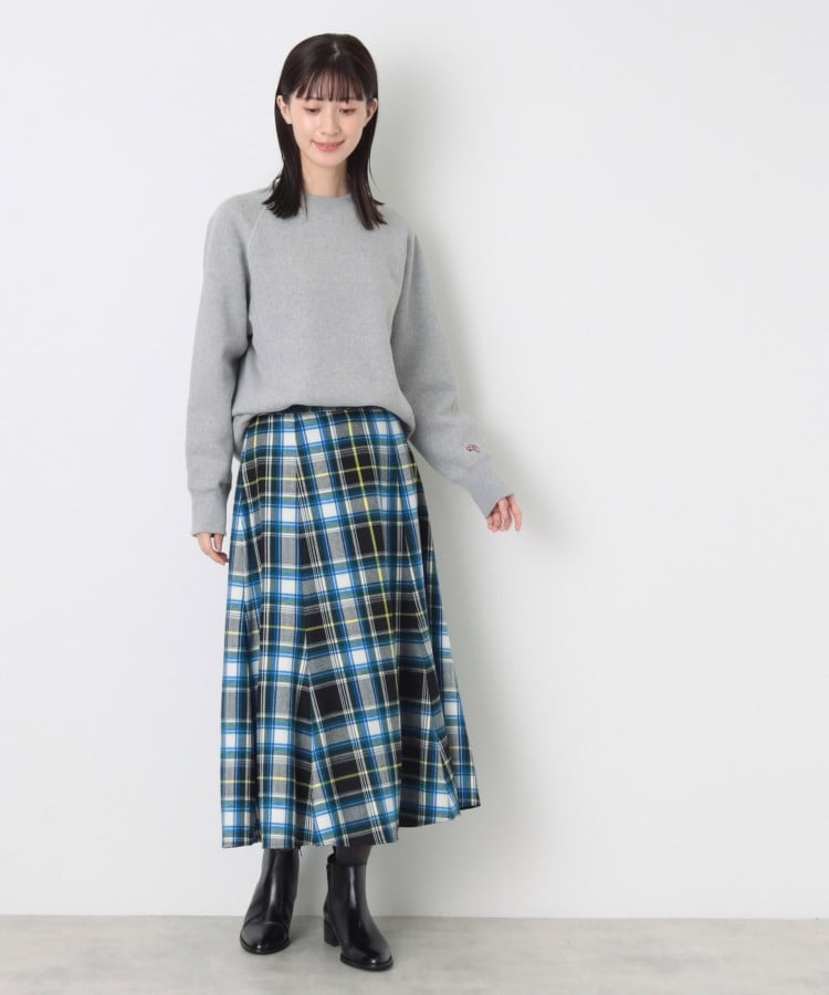 洗える】起毛チェック柄切替フレアースカート(XS~L)(マキシ 洗える】起毛チェック柄切替フレアースカート(XS~L)(マキシ