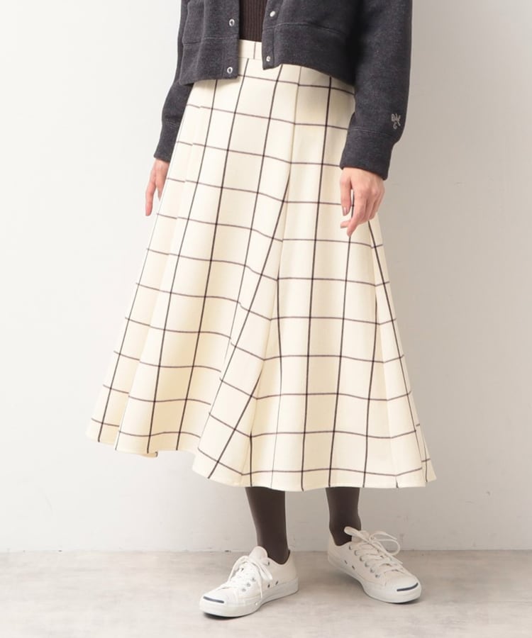 洗える】起毛チェック柄切替フレアースカート(XS~L)(マキシ 洗える】起毛チェック柄切替フレアースカート(XS~L)(マキシ