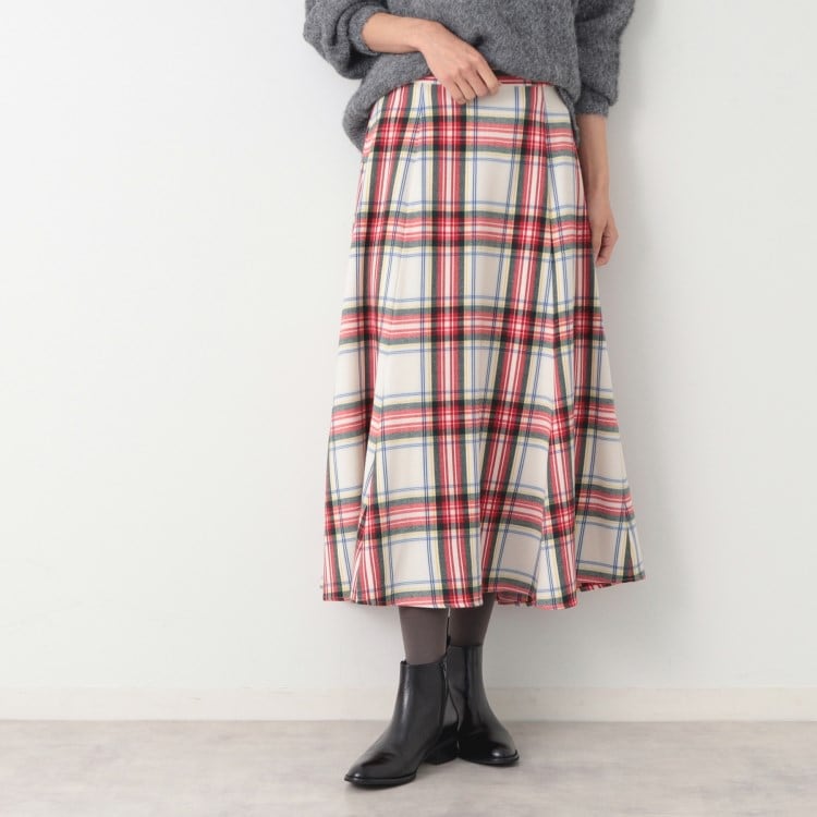 デッサン(レディース)(Dessin(Ladies))の【洗える】起毛チェック柄切替フレアースカート（XS～L） マキシ・ロングスカート