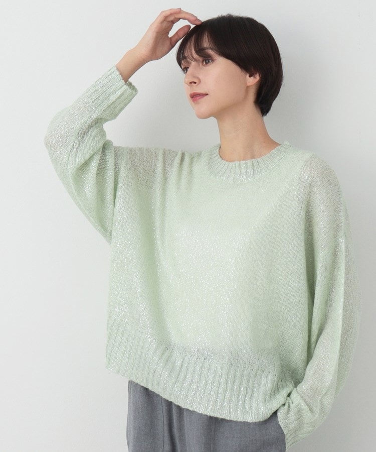 デッサン(レディース)(Dessin(Ladies))の箔プリントニット ライトグリーン(020)