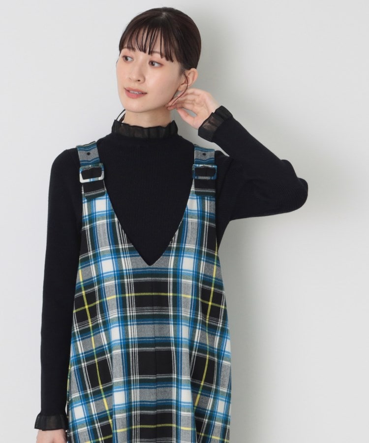 デッサン(レディース)(Dessin(Ladies))の【洗える】シースルーフリルネックリブニット ブラック(019)