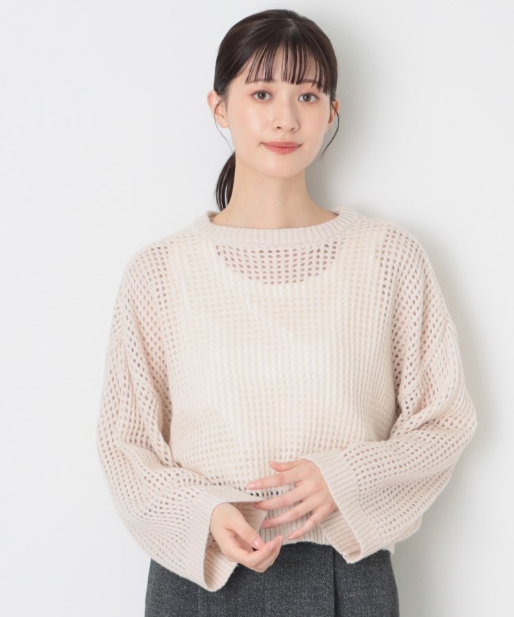 デッサン(レディース)(Dessin(Ladies))の【2WAY・洗える】リボン付きメッシュカーディガン1