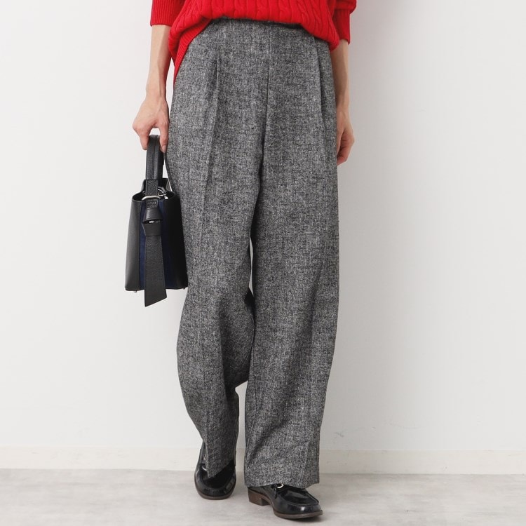 デッサン(レディース)(Dessin(Ladies))の【後ろゴム・洗える・4サイズ展開】ワンタック入りツイードワイドパンツ（XS～L） フルレングスパンツ
