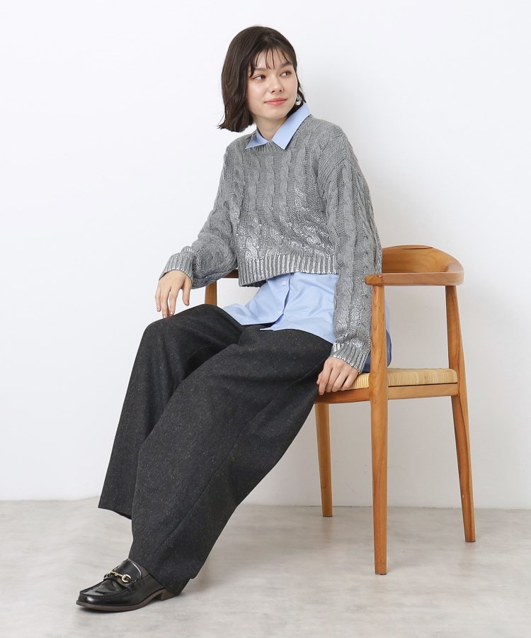 デッサン(レディース)(Dessin(Ladies))の【洗える】ショート丈箔プリントケーブルニット7