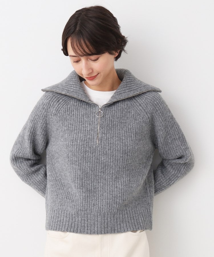 デッサン(レディース)(Dessin(Ladies))の【洗える】クロップド丈ハーフジップニット1