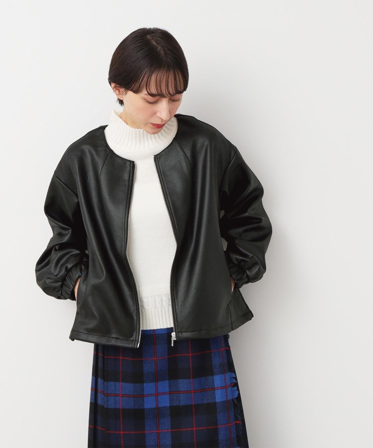 デッサン(レディース)(Dessin(Ladies))の【洗える】レザー調クルーネックジャケット2