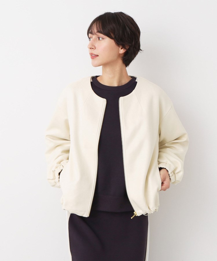 デッサン(レディース)(Dessin(Ladies))の【洗える】レザー調クルーネックジャケット アイボリー(004)