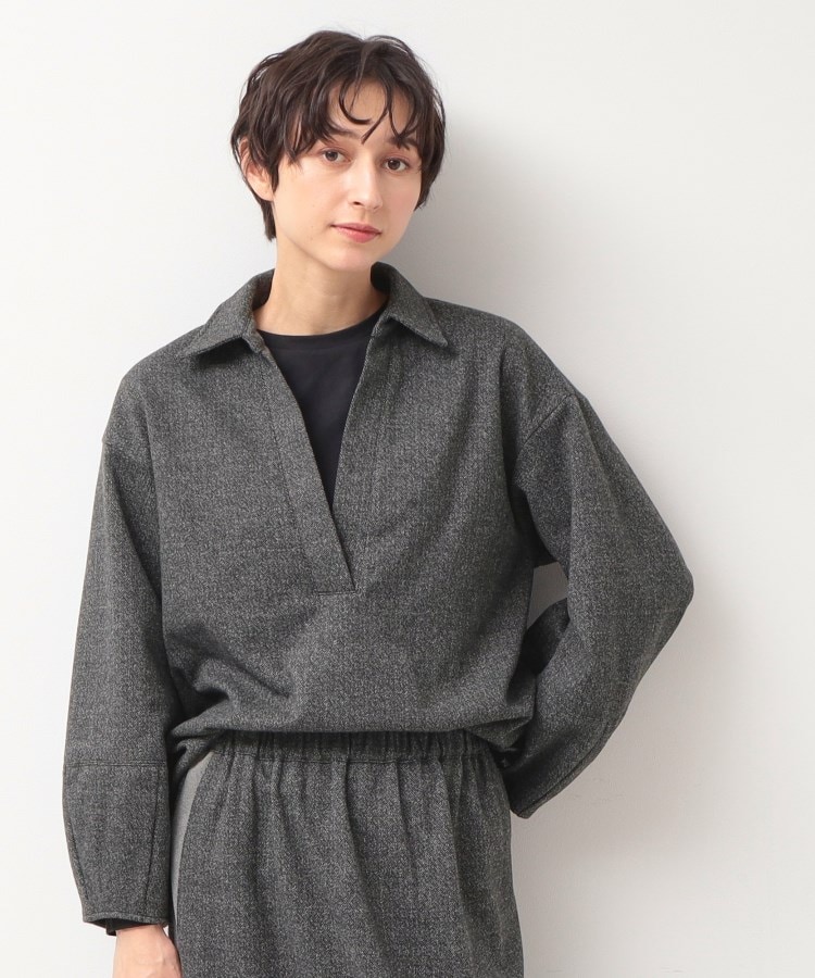デッサン(レディース)(Dessin(Ladies))の【洗える】ドロスト付きスキッパーシャツ チャコールグレー(014)