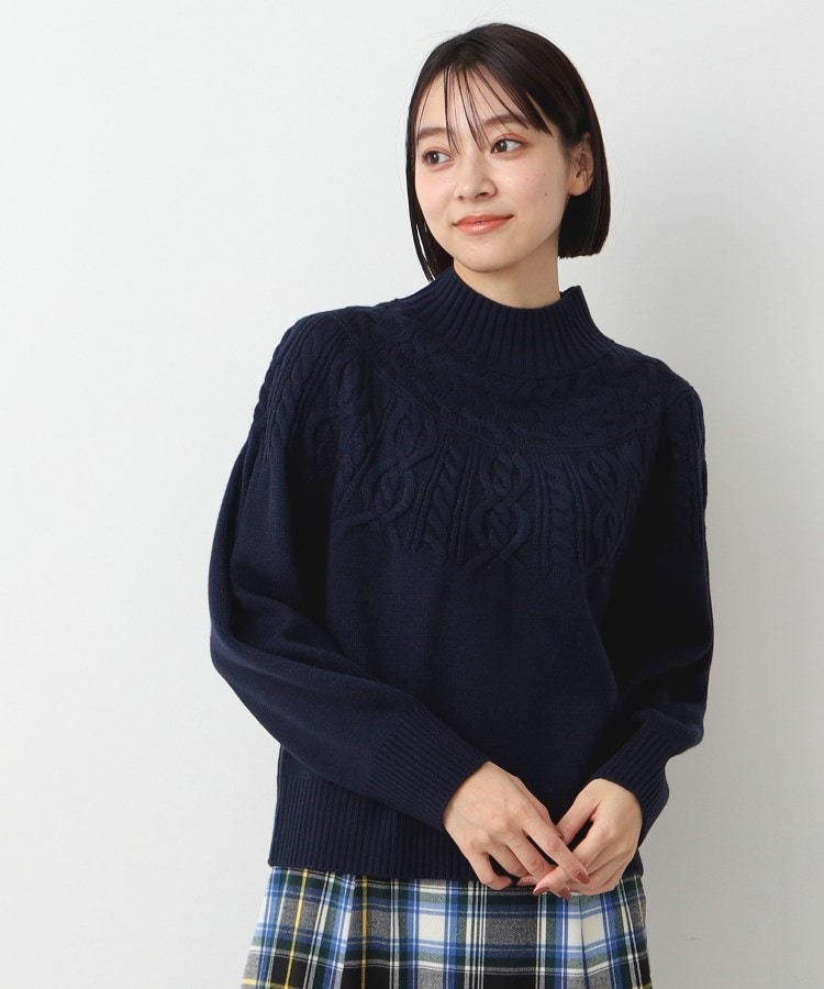 デッサン(レディース)(Dessin(Ladies))の【洗える・4サイズ展開】求心ケーブルニット（XS～L） ネイビー(094)