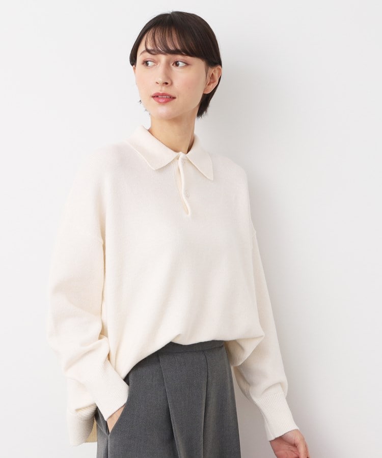 デッサン(レディース)(Dessin(Ladies))の【洗える】ボタン付きニットポロ ホワイト(002)