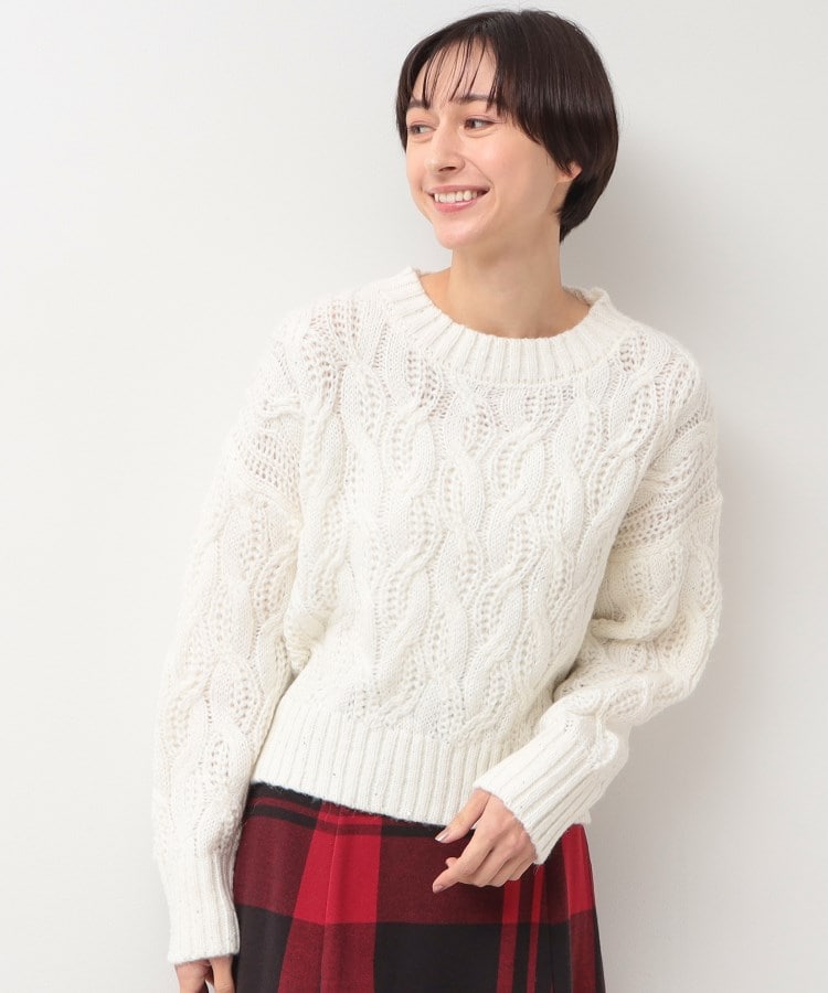デッサン(レディース)(Dessin(Ladies))の【洗える】スパンコールケーブルラメニット ホワイト(002)