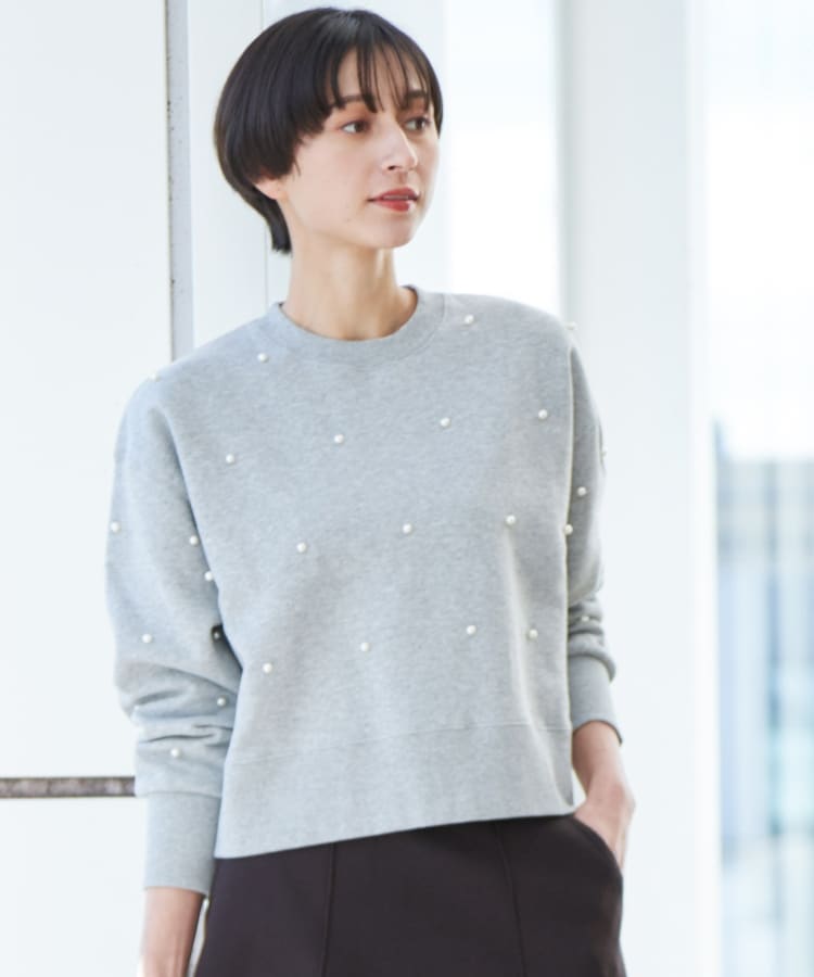 デッサン(レディース)(Dessin(Ladies))の【洗える】パール調付きスウェット（S～L） グレー(012)