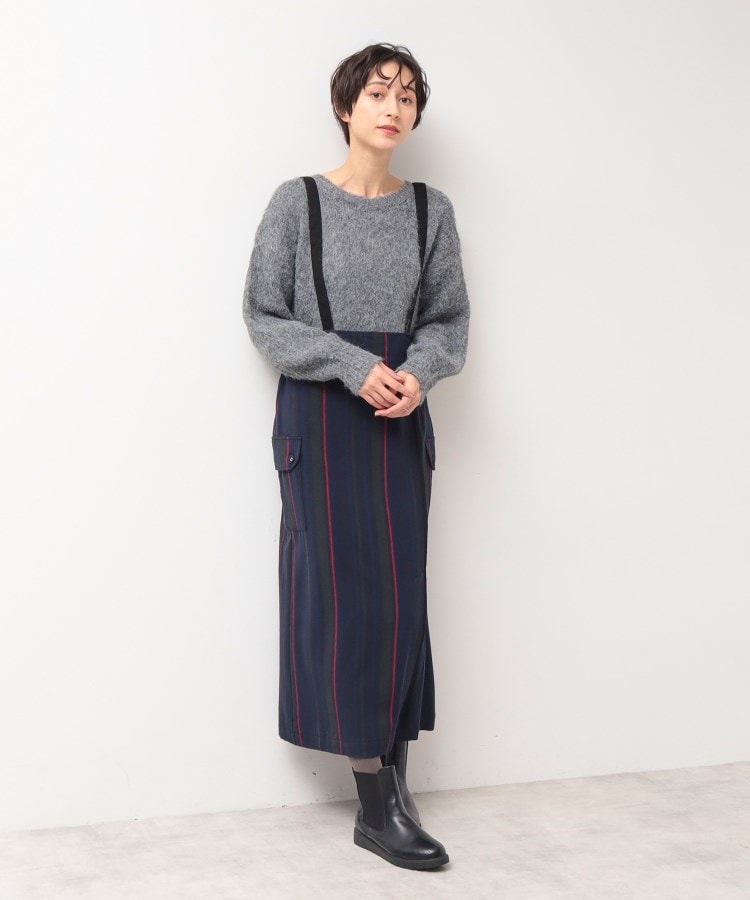 デッサン(レディース)(Dessin(Ladies))の【洗える・2WAY】サスペンダー付きフラップポケットスカート（XS～L） ネイビー(394)