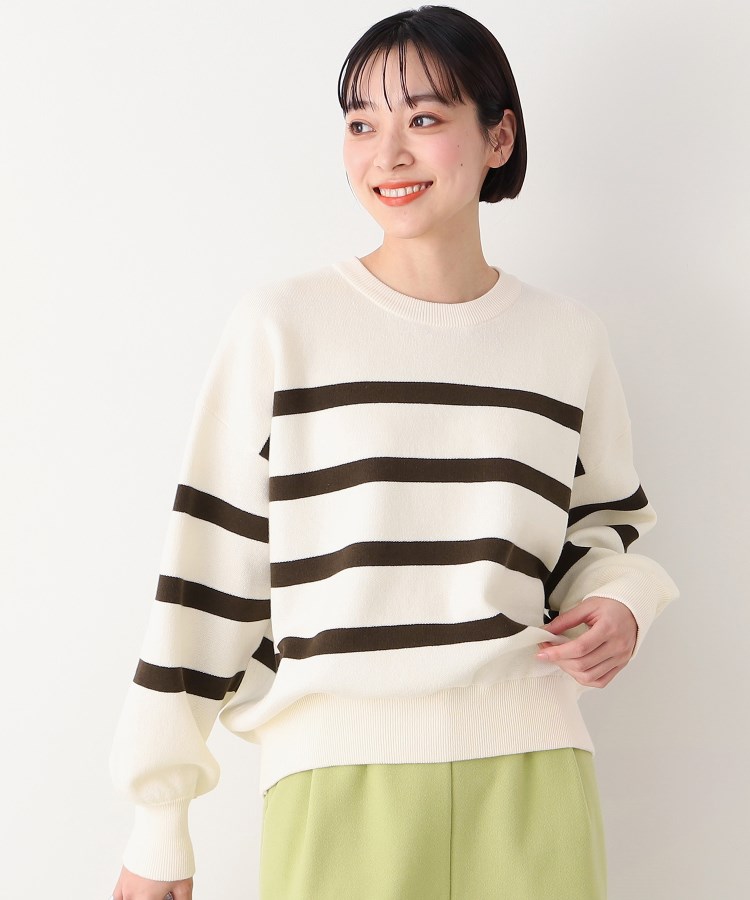 デッサン(レディース)(Dessin(Ladies))の【洗える】クルーネックボーダープルオーバー（XS～L） ブラウン(344)
