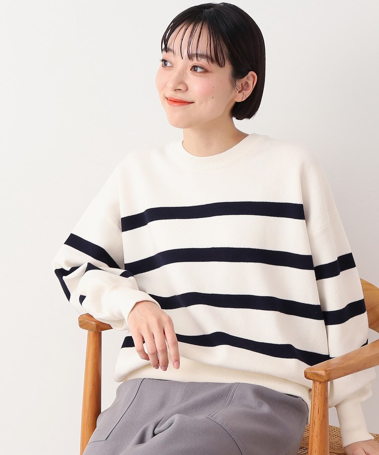デッサン(レディース)(Dessin(Ladies))の【洗える】クルーネックボーダープルオーバー（XS～L） ネイビー(394)